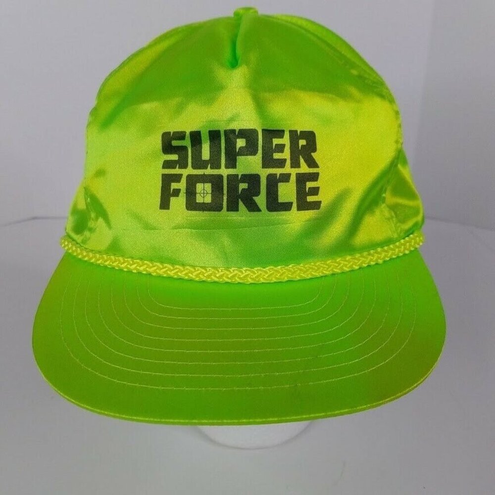 Super Force Cap Vintage 90s TV Show Snapback Hat Neon Green Nylon Rope Glows